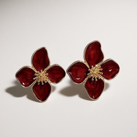 Zara Jewelry - Elegant Red Floral Earrings